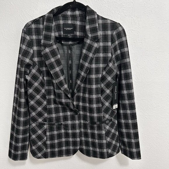 Liverpool Fitted Blazer Womens Size M Black White Glen Plaid One Button Academia - Picture 3 of 13